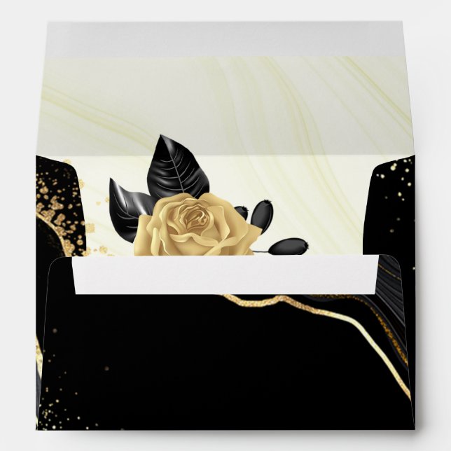 Enveloppe or fleur & noir feuille marbre mariage (Dos (Bas))
