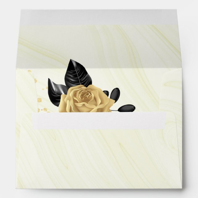 Enveloppe or fleur & noir feuille marbre mariage (Dos (Bas))