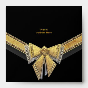 Enveloppe Or Garniture Noire Ruban