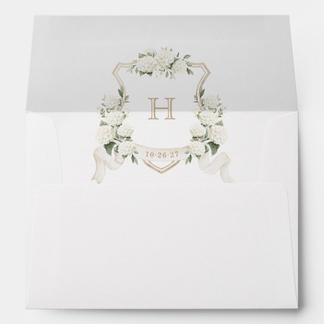 Enveloppe or Mariage Crête Florale blanche Hydrang (Dos (Bas))