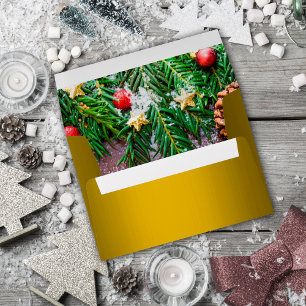 Enveloppe Or métallisé et Noël à feuillage festif