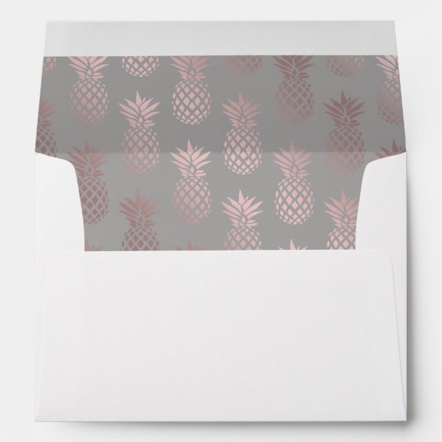 Enveloppe Or rose girly élégant et motif gris d'ananas (Dos (Bas))