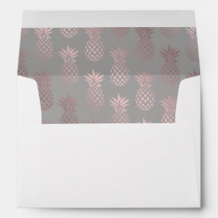 Enveloppe Or rose girly élégant et motif gris d'ananas