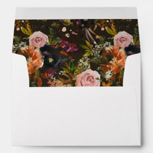 Enveloppe Or rustique, violet & rose floral V2- Blanc/Brown