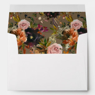Enveloppe Or rustique, violet & rose floral V2- Blanc/Taupe