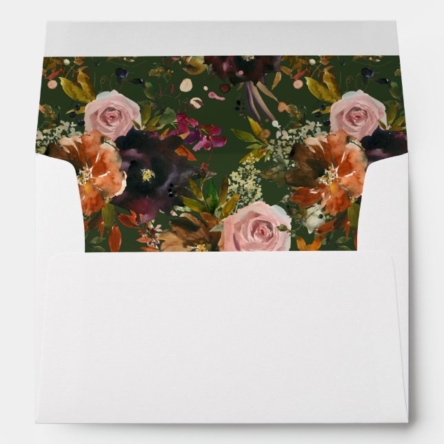 Enveloppe Or rustique, violet & rose floral V2- Blanc/Vert (Dos (Bas))