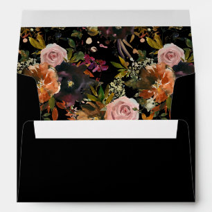 Enveloppe Or rustique, violet & rose floral V2- Noir