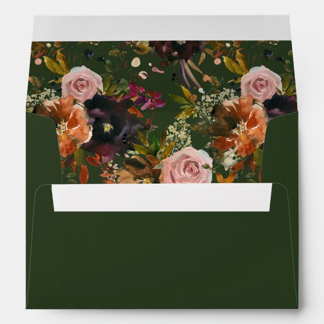 Enveloppe Or rustique, violet & rose floral V2- Vert (Dos (Bas))