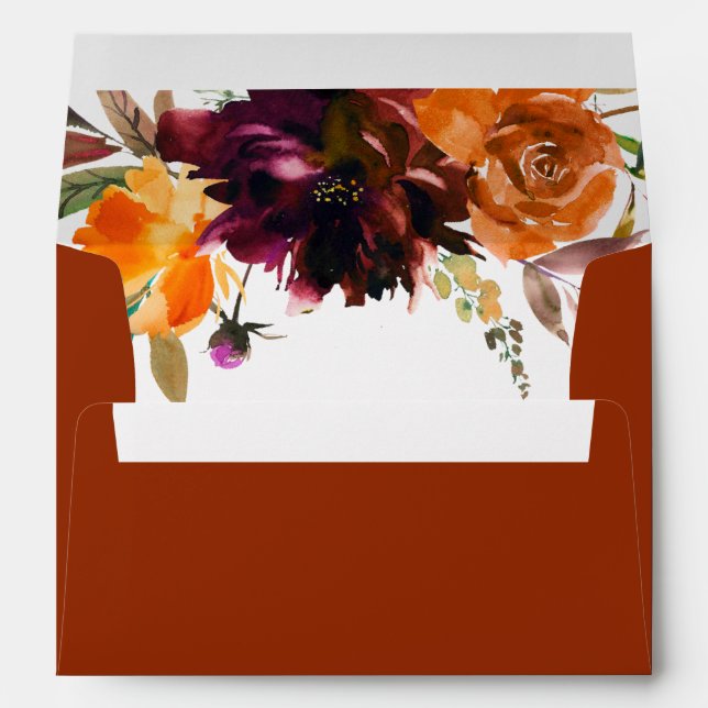 Enveloppe Orange Bourgogne Brûlé Chute Florale Rustique Mari (Dos (Bas))