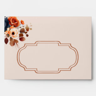 Enveloppe Orange brûlé rustique et Mariage floral bleu