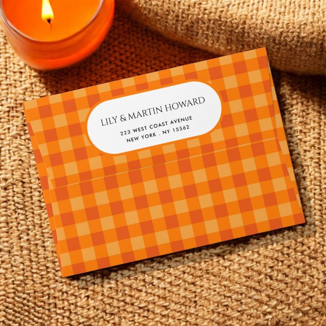 Enveloppe Orange Buffalo Plaid Holiday Adresse de retour (Créateur téléchargé)