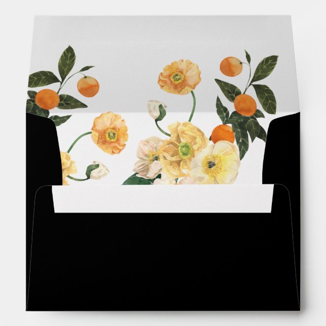 Enveloppe Orange Citrus Floral Black Adresse de retour (Dos (Bas))