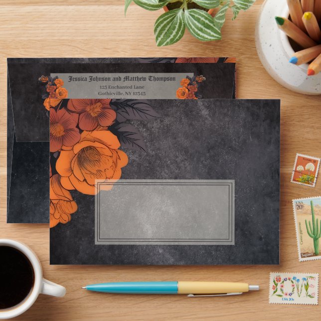 Enveloppe Orange Fleurs Elégante invitation A7 - 5x7" (Desk)