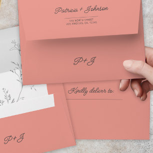 Enveloppe Orange pêche simple moderne mariage adresse de ret