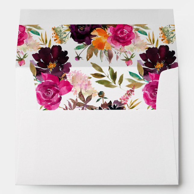 Enveloppe Orange, Rose Chaud, Violet Automne Floral (Dos (Bas))