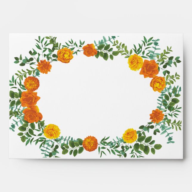 Enveloppe Orange Rose Mariage Floral Moderne (Devant)