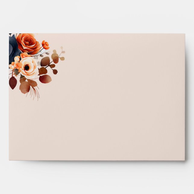 Enveloppe Orange Rustique Brûlé + Mariage Floral Bleu (Devant)