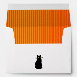Enveloppe Orange Stripes et Chat noir Halloween