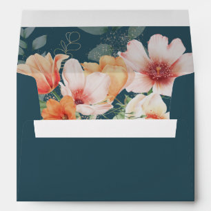 Enveloppe Orange Turquoise Bleu Printemps Été Floral Mariage