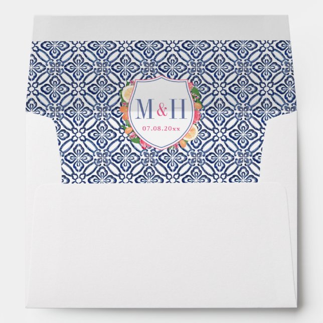 Enveloppe Oranges Carreaux espagnols Couples Crest Adresse d (Dos (Bas))