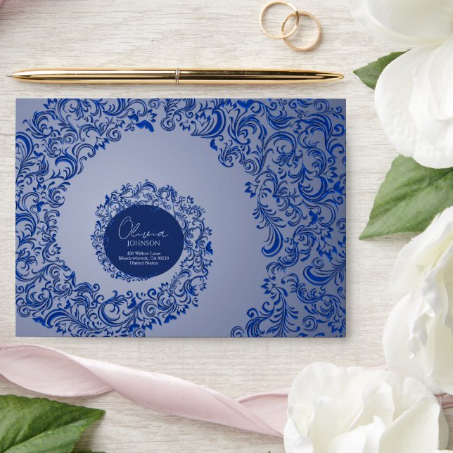 Enveloppe Ornat bleu et argent de luxe (Wedding)