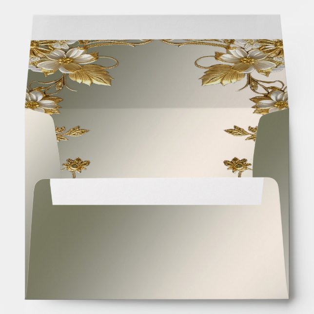 Enveloppe Ornat Or Floral Blanc (Dos (Bas))