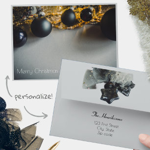 Enveloppe Ornements de Noël gris noir avec des guirlandes