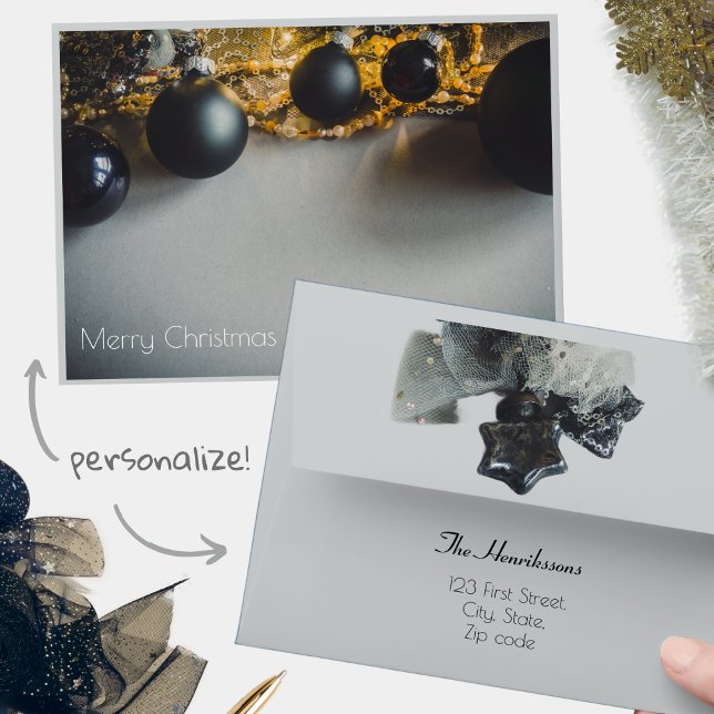 Enveloppe Ornements de Noël gris noir avec des guirlandes (Créateur téléchargé)