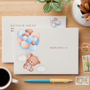Enveloppe Ours En Conflit, Ours Mignonne, Ballons Bleus, Ann