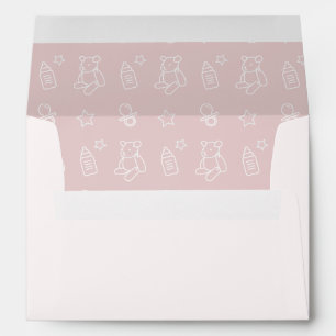Enveloppe Ours en peluche et ballons Bouteille bébé rose