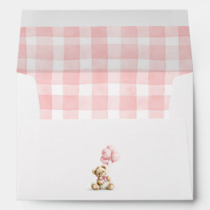 Enveloppe Ours en peluche motif à carreaux gingham rose