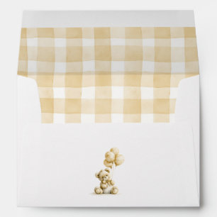Enveloppe Ours en peluche motif vichy marron clair