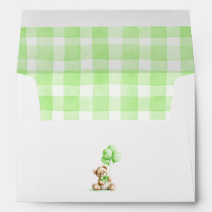 Enveloppe Ours en peluche motif vichy vert clair