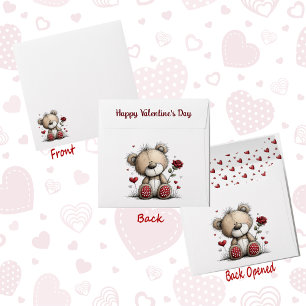 Enveloppe Ours en peluche pour la Saint-Valentin avec rose 