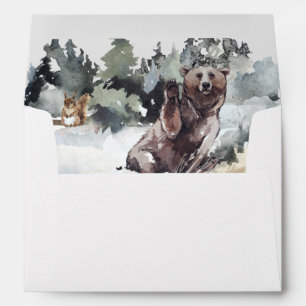 Enveloppe Ours rustique & Montagnes Aquarelle