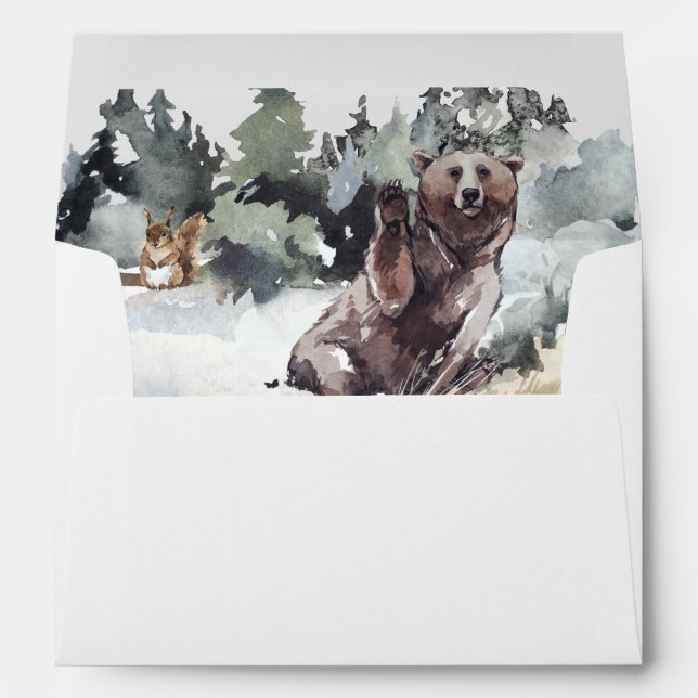 Enveloppe Ours rustique & Montagnes Aquarelle (Dos (Bas))
