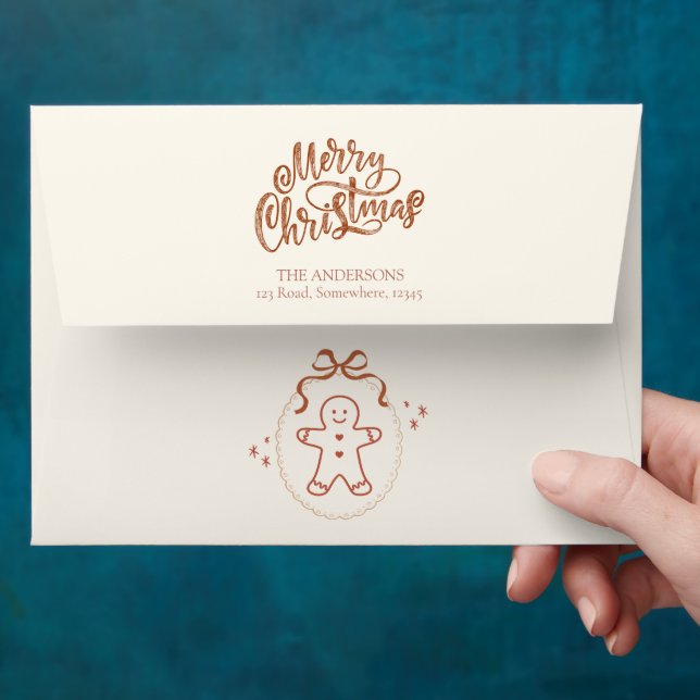 Enveloppe Pain d'épices Joyeux Noël Bow Neutre Beige (Hand)
