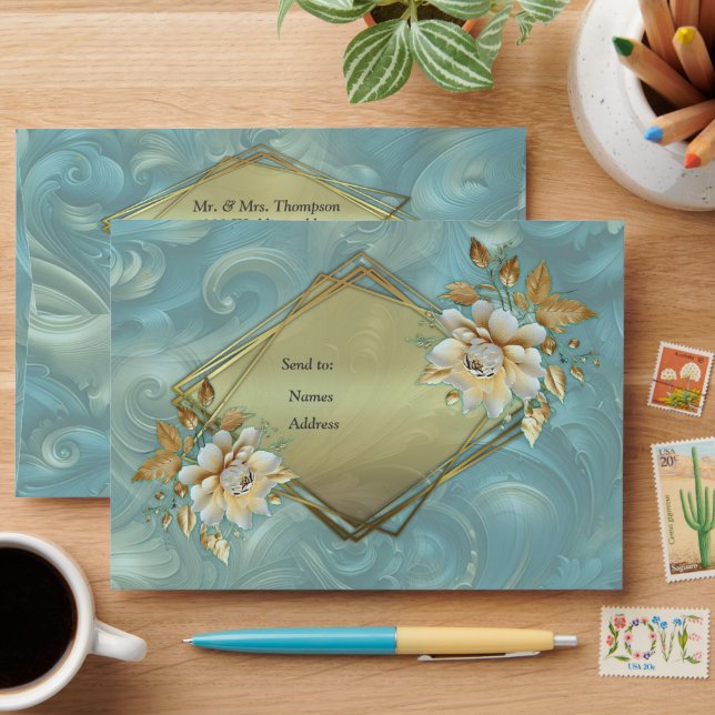 Enveloppe Palette bleu clair sur une conception de barogue e (Desk)