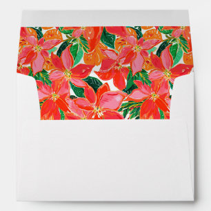 Enveloppe Palm Beach Noël rose et orange Poinsettias