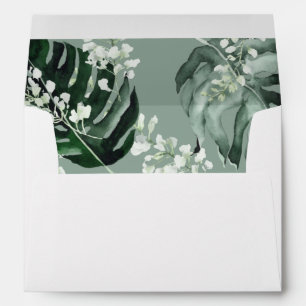 Enveloppe Palme tropicale & Flore blanche 3 - Vert menthe