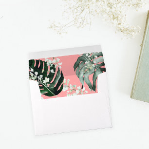 Enveloppe Palmier Tropical & Fleur Blanche 3 - Rose