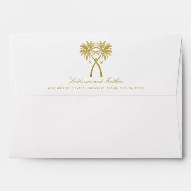 Enveloppe Palmiers noués Destination Tropicale Mariage (Dos (Haut rabat))
