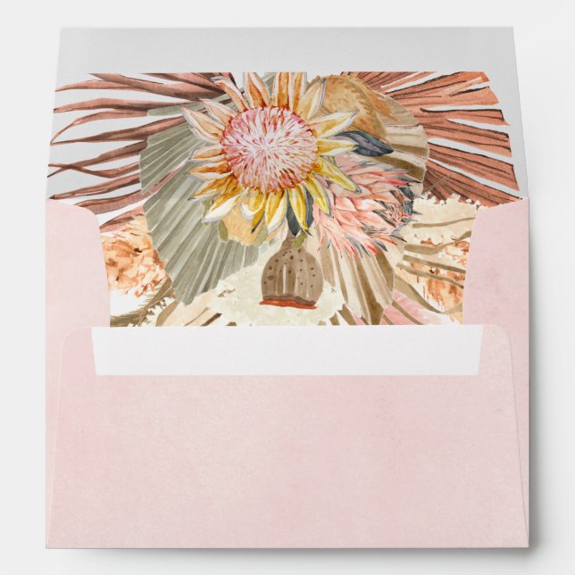 Enveloppe Palmiers séchés et pampas herbe douce rose mariage (Dos (Bas))