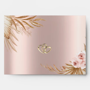 Enveloppe Pampas Grass Chic Gold Hearts Rose Gold Mariage