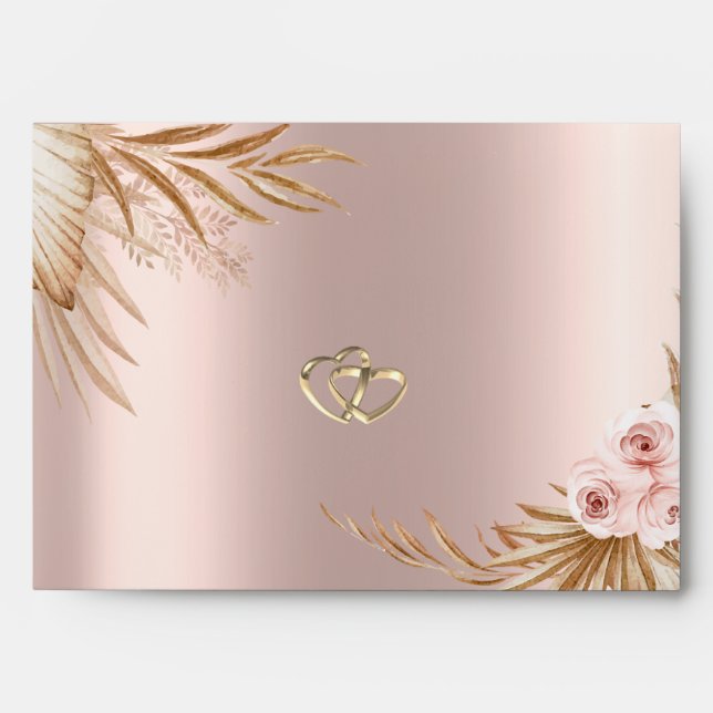 Enveloppe Pampas Grass Chic Gold Hearts Rose Gold Mariage (Devant)