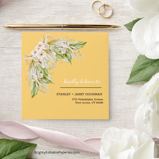 Enveloppe Pampas Tropical Lumineux Mariage Boho Grass (Boho Envelope Elegance: Unveil the Tropical Pampas Grass Invitation.)