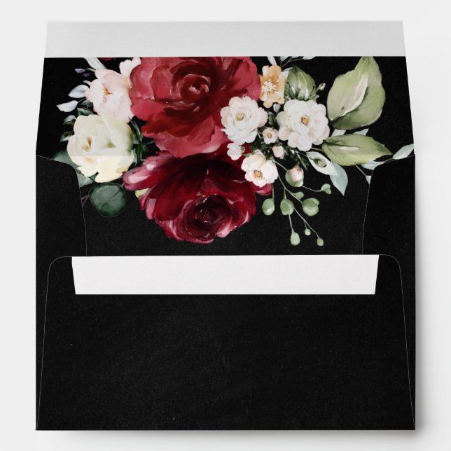 Enveloppe Panneaux noirs floraux bordeaux (Dos (Bas))