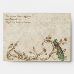 Enveloppe Paon vintage et gravure à l'eau-forte, épousant