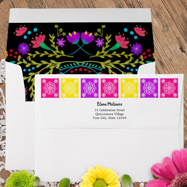 Enveloppe Papel mexicain Picado Fiesta Flowers Adresse de re (Envelope with return address from my Mexican Fiesta Floral collection
 )