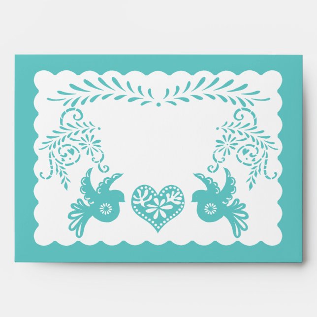 Enveloppe Papel Picado Aqua Green Fiesta Mariage A7 (Devant)